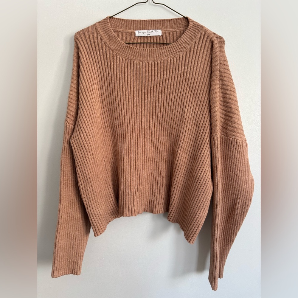 Lounge With Me Ribbed Drop Shoulder Crewneck Pullover Sweater Size S/M